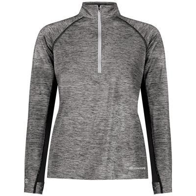 Holloway 222774 Athletic Women's Electrify 1/2 Zip Pullover Powered by Coolcore Top in Black Heather size 2XL | Polyester/Elastane