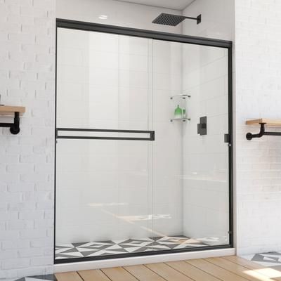Dreamline Alliance Pro BG 56-60 in. W x 70 3/8 in. H Semi-Frameless Sliding Shower Door in Matte Black and Clear Glass with 60 x 32 Shower Base in Black SDAB60A700VXX09-DLT-1132601-88