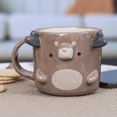 Deer Morning,'Fair Trade Glossy-Finished 9 oz Brown Ceramic Deer Mug'