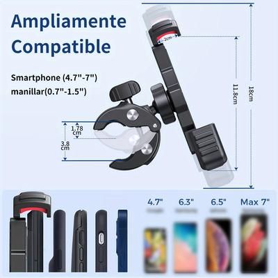 "TEMU Stainless Steel Motorcycle & Bicycle Handlebar Phone Mount - For 4.7-7" Phones, Non-slip Silicone Pad, Durable Metal"