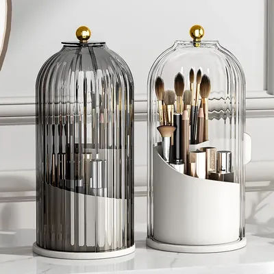 360° rotary makeup brush holder with cover Luxury cosmetics lipstick eyebrow pencil holder eye shadow storage box
