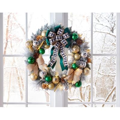 26" Pre-Lit Flocked Majesty Wreath by BrylaneHome in Green