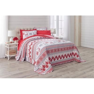 3-Pc. Microfleece Christmas Bedspread Set by BrylaneHome in Red Fairisle (Size QUEEN) Reversible Quilted Cover & Pillow Shams