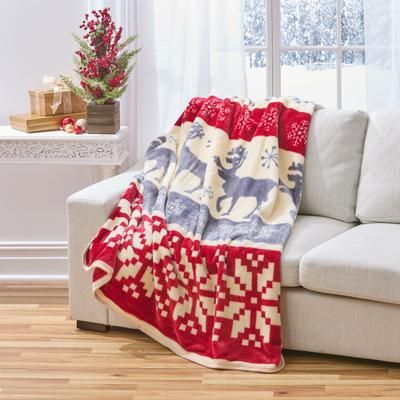 Oversized Family Throw by BrylaneHome in Reindeer Stripe