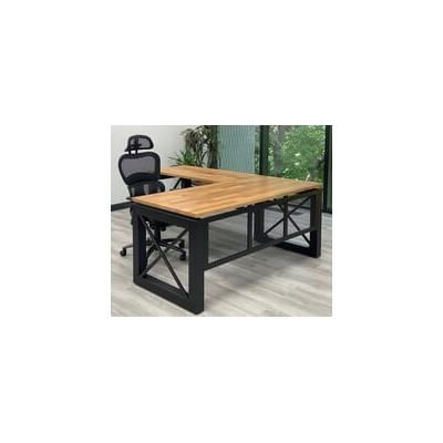 Xdustrial Series 66"W x 78"D Solid Wood Black Metal Frame L-Shaped Desk
