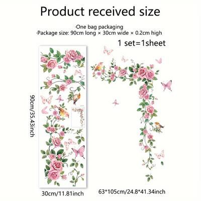 TEMU Elegant Rose And Butterfly Wall Decal For Doors - Contemporary Floral Design - Self-adhesive - Reusable - Suitable For Bedroom And Living Room Decor