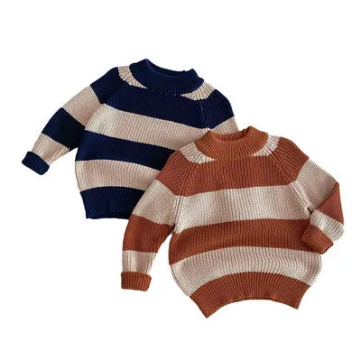 New Winter Kids maglione lavorato a maglia 1-6T bambini Cute Stripe Dual Color Knit Shirt Girls Boys