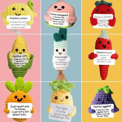 TEMU 9/4 Handmade Positive Potatoes, 3-inch Knitted Wool Dolls, Positive Front Cards, Perfect Birthday Gift Or Positive Encouragement Words, Suitable For Party Gifts