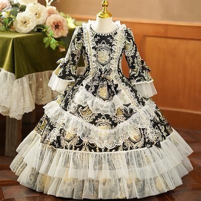 Rococò Ispirato al vintage Vestito Costume da festa Mascherata Principessa Shakespeare Tinta unica Abito da ballo Costume Ragazze Reale Halloween Carnevale Giornata universale dell'infanzia Feste