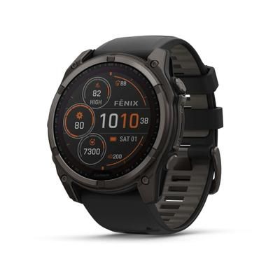 Garmin fenix 8 Solar 51mm GPS Watch Sapphire Carbon Gray DLC Titanium with Black/Pebble Gray Silicone 010-02907-10