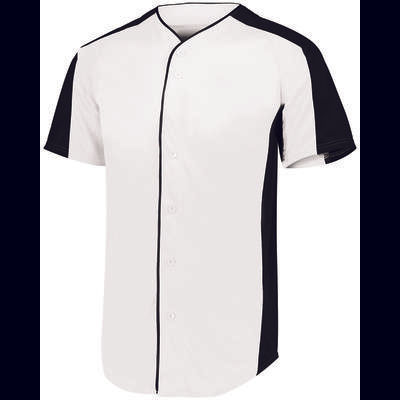 Augusta Sportswear 1655 Athletic Full-Button Baseball Jersey T-Shirt in White/Black size 2XL | Polyester