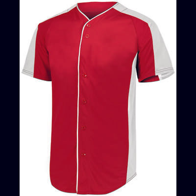 Augusta Sportswear 1656 Athletic Youth Full-Button Baseball Jersey T-Shirt in Red/White size Large | Polyester