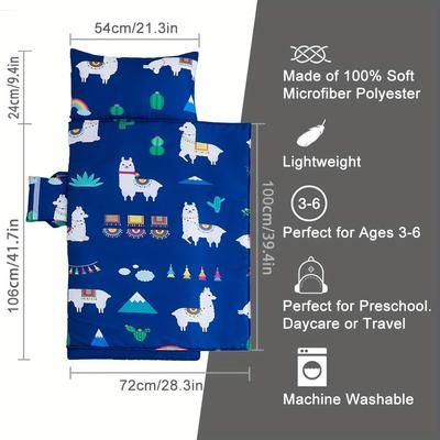 TEMU Beeweed Alpaca-themed Toddler Nap Mat | Soft Microfiber, Design With Removable Pillow & Blanket | Daycare, Preschool, Travel & Camping | Machine Washable,, Polyester