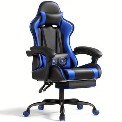 TEMU Pu Leather Gaming Chair Massage Ergonomic Gamer Chair Height Adjustable Computer Chair With Footrest & Lumbar Support