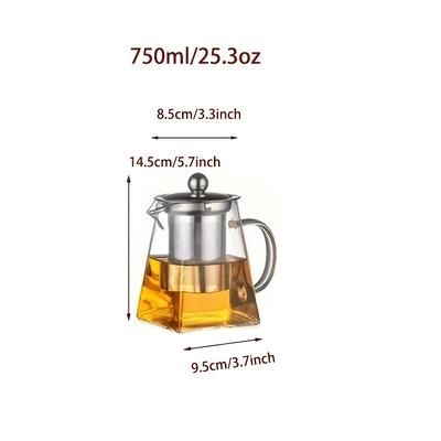 TEMU 1pc Glass Teapot With Tea Infuser, Square Glass Tea Kettle With Stainless Steel Tea Strainer, Blooming And Loose Leaf Tea Maker, Perfect For Home Office Restaurant Family Day, Tea Accessories
