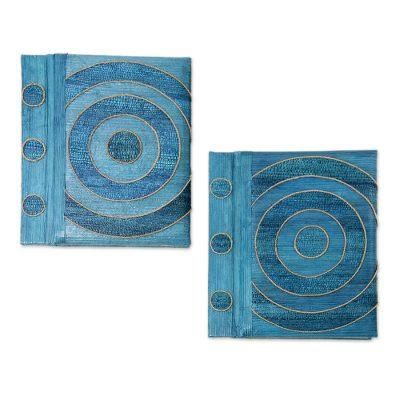 Natural fiber notebooks, 'Hypnotic Blue' (pair)