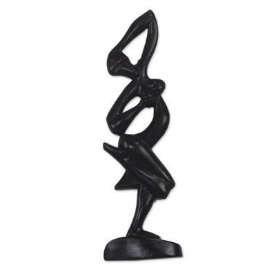 Dancing Woman,'Dance-Themed Sese Wood Wall Sculpture from Ghana'