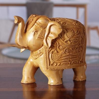 Maharaja's Majesty,'Traditional Regal Kadam Wood Elephant Sculpture from India'