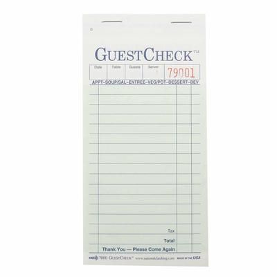 National Checking Company A7000 Guest Check - 2 Parts Booked, 2 Lines, Green