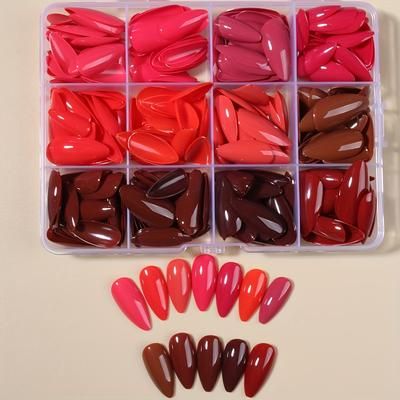 TEMU 360pcs Press On Nails Almond Shaped - Glossy Mixed Colors Medium Length Full Cover Acrylic False Nails Set - Diy Nail Art With Storage Box For Women And Girls