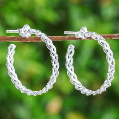 'Minimalist-Inspired Sterling Silver Rope Half-Hoop Earrings'