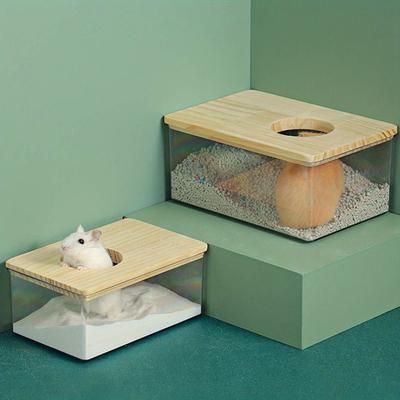 TEMU 1pc Clear Rectangular Hamster Bath Basin Small Pet Bathroom Toilet Bathtub
