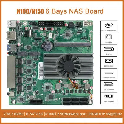 N100/N150 NAS DDR5 Motherboard 6* SATA3.0 4 Intel I226 2.5G Mini ITX 17x17CM 2* M.2 1XPCIE For Soft Router NAS Storage Server
