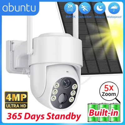 4MP 2K Solar Camera Wifi Outdoor Wireless Battery Surveillance Camera 5X Digital Zoom PIR Human Detection P2P ICSEE Security CAM