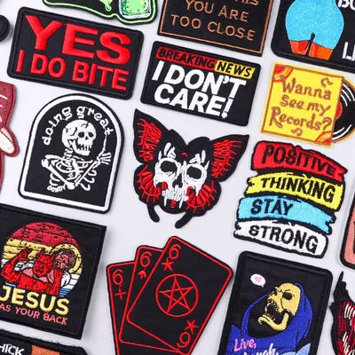 DIY Punk Style Embroidery Patch Iron On Patches For Clothing Thermoadhesive Patches On Clothes Horror Skull Fusible/Sewing Patch