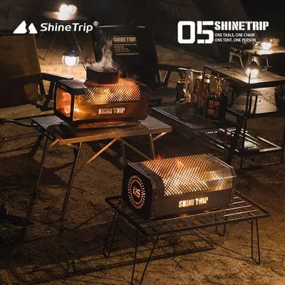 ShineTrip Camping Portable Stainless Steel Folding Table BBQ Heat Resistant Table Outdoor Honeycomb Tabletop Incinerator