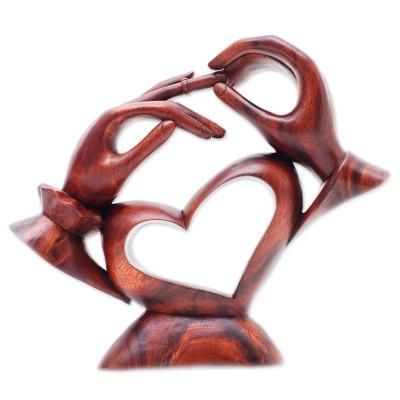 Happy Engagement,'Hand Carved Abstract Wood Sculpture of Marriage Proposal'