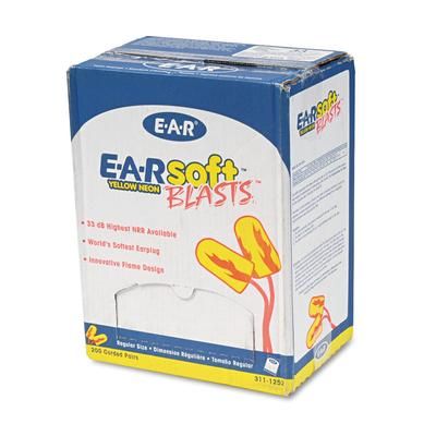 3M 311-1252 E-A-Rsoft Blasts Earplugs, Corded, Foam, Yellow Neon, 200 Pairs - Box of 200 MMM3111252