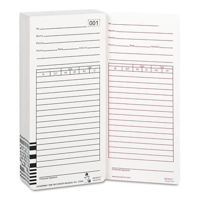 Acroprint Time Recorder 09-9111-000 Time Card for Es1000 Electronic Totalizing Payroll Recorder, 100/Pack - Pack of 100 Cards ACP099111000