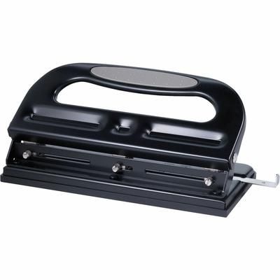 Business Source 62897 3-Hole Punch, Heavy-Duty, Adjustable, 40 Sheet Cap, Black BSN62897