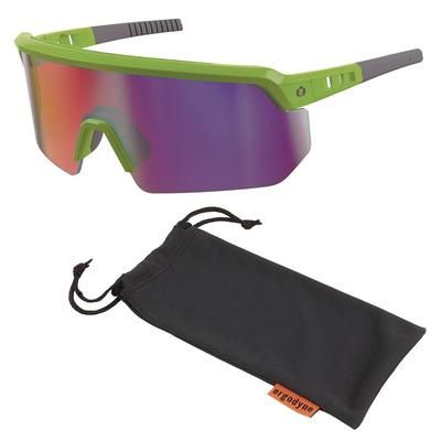 Ergodyne 55015 Skullerz AEGIR Safety Glasses, Mirrored Lenses, Lime Nylon Frame, Purple Mirror Polycarbonate Lens, Ships in 1-3 Bus Days
