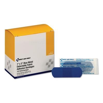 First Aid Only H175 Adhesive Blue Metal Detectable Bandages, 1 x 3, Plastic with Foil, 100/Box, 12 Boxes/Carton ACMH175