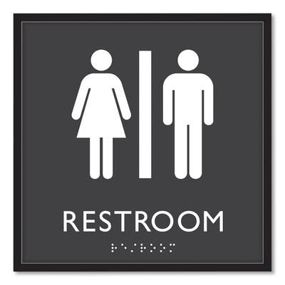 Headline® Sign 66910 ADA Sign, Unisex Restroom, Plastic, 8 x 8, Clear/White USS66910