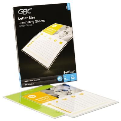 GBC® 3747307 SelfSeal Self-Adhesive Laminating Pouches and Single-Sided Sheets, 3 mil, 9" x 12", Gloss Clear, 50/Pack - Pack of 50