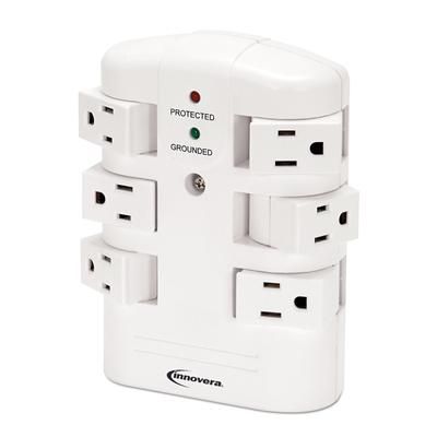 Innovera 71651 Wall Mount Surge Protector, 6 Outlets, 2160 Joules, White
