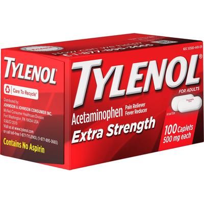 Johnson & Johnson 044909 Tylenol Extra Strength Caplets, 500mg, 100/BX - Box of 100