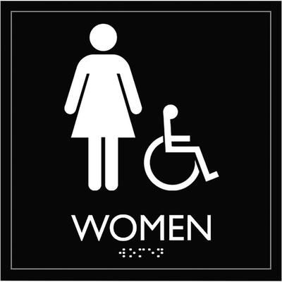 Lorell 02657 Restroom Sign, 1 Each, Women Print/Message, 8" x 8" Height, Square Shape, Easy Readability, Injection-molded, Plastic, Black LLR02657