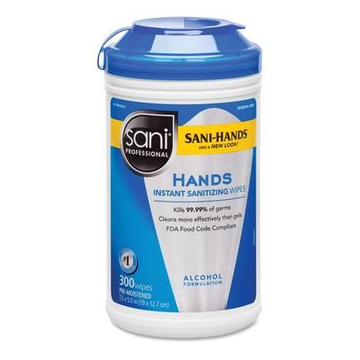 Sani Professional P92084EA Hands Instant Sanitizing Wipes, 7 1/2 x 5, 300/Canister NICP92084EA