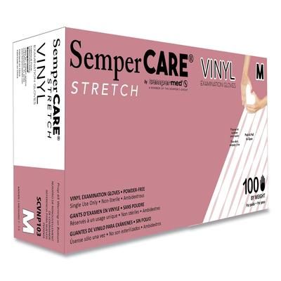 SemperCare® SCVNP103BX Stretch Vinyl Examination Gloves, Cream, Medium, 100/Box - Box of 100 SEZSCVNP103BX