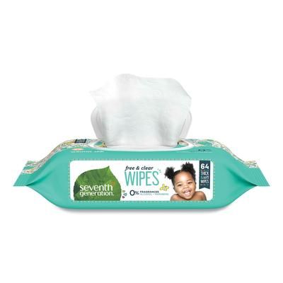 Seventh Generation 34208 Free & Clear Baby Wipes, Unscented, White, 64 Wipes per Pack, 12 Packs per Case, 768 Wipes Total - 12 Packs SEV34208