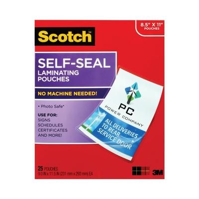ScotchTM LS854-25G Self-Sealing Laminating Pouches, 9.5 mil, 9" x 11.5", Gloss Clear, 25/Pack - Pack of 25 MMMLS85425G