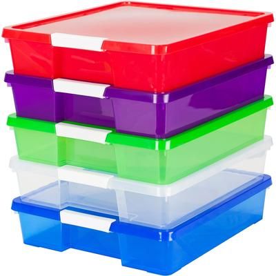 Storex 63202U05C Craft Box, Stackable, 14"Wx14"Lx3"H, 5/CT, Assorted - Case of 5 STX63202U05C