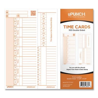 uPunch C1100 Time Card for PK1100 Time Clock, Two Sides, 3.38 x 8.25, 100/Pack - Pack of 100 PPZC1100