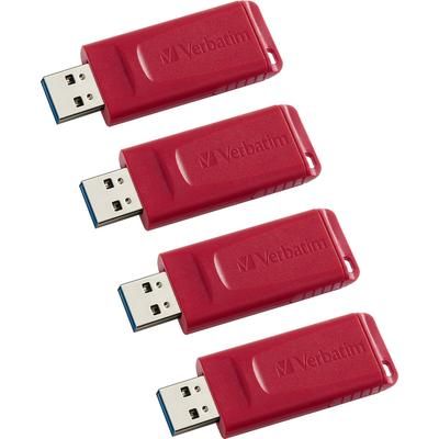 Verbatim 96317CT USB Flash Drives, Retractable, Security Feature, 16GB, 4/CT, RD - Case of 4 VER96317CT