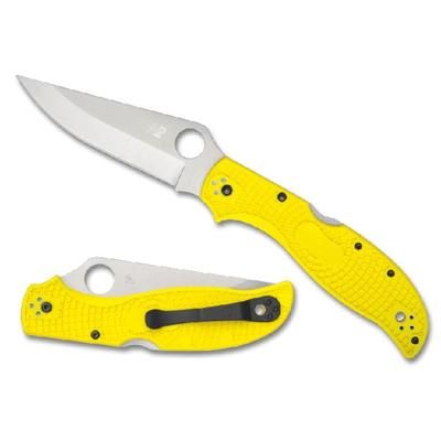 Spyderco Stretch 2 Lightweight Salt Folding Knife 3.95in H2 Steel SpyderEdge Serations FRN Handle Yellow/Silver C258SYL