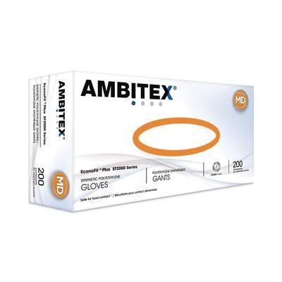 AMBITEX(R) EconoFit Plus Powder-Free Polyethylene Gloves, Medium, Clear, 200/Pack, 10 Packs/Carton (TXIEFMD2000)